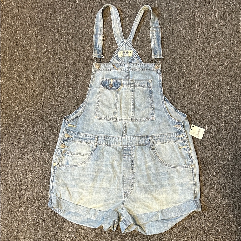 NWT We The Free Blue Denim Short Overalls M
